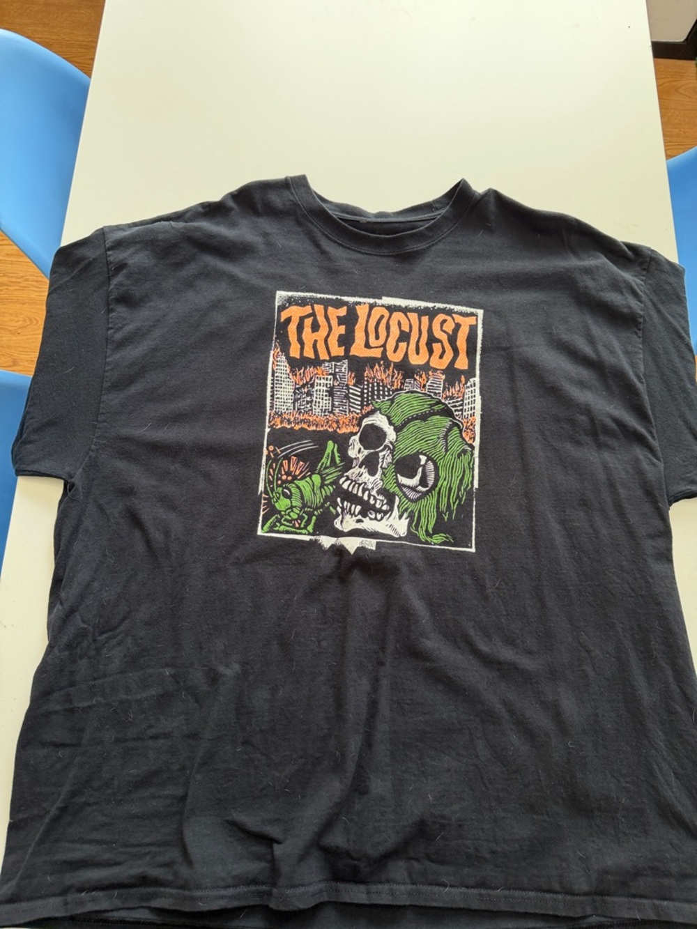 Gildan Black T‑Shirt with Orange & Green The Locust Graphic